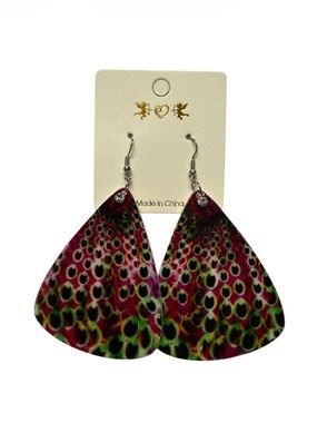 Abstract Peacock Design Rounded Triangle Shape Earrings